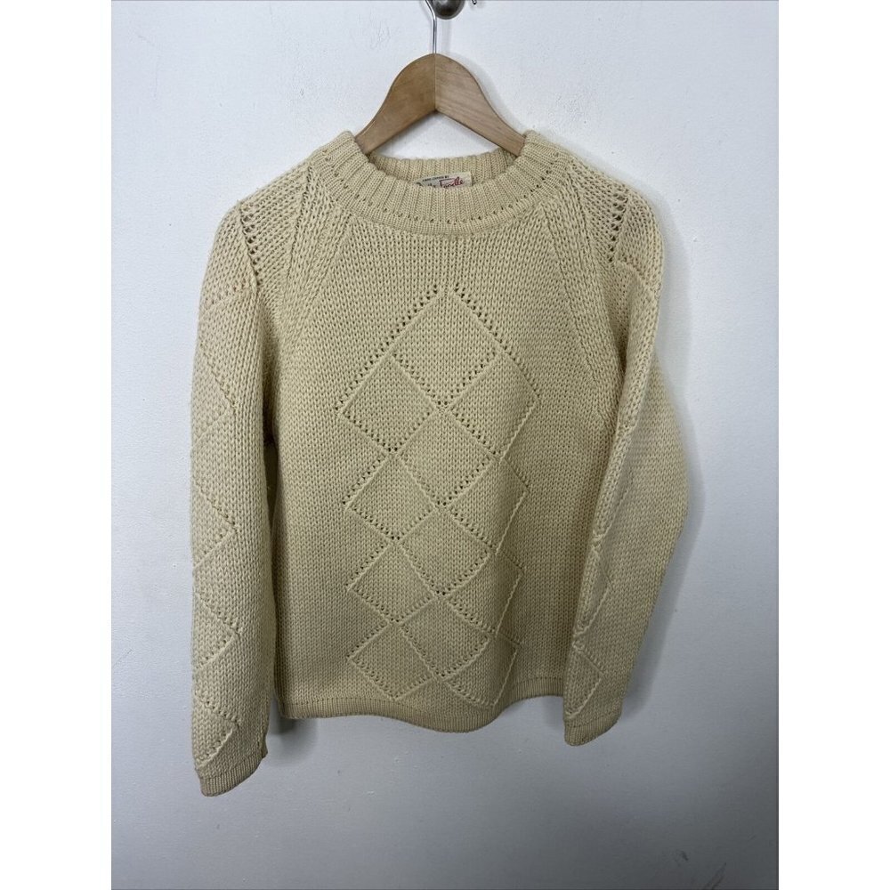 Vintage 60s Mr Poodle Hand Loomed‎ Heavy Knit Sweater Woman XL Fisherman Canada